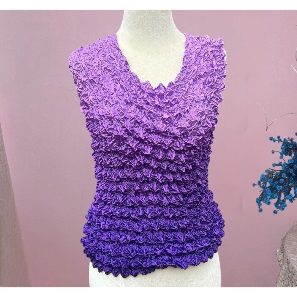 Vintage Bubble Shirt Y2k Tank Stretch Purple Top Whimsical Cutie Crinkle 2000s